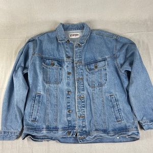 Wrangler Denim Jacket Mens  Blue Rugged Wear Cotton sz in pics
